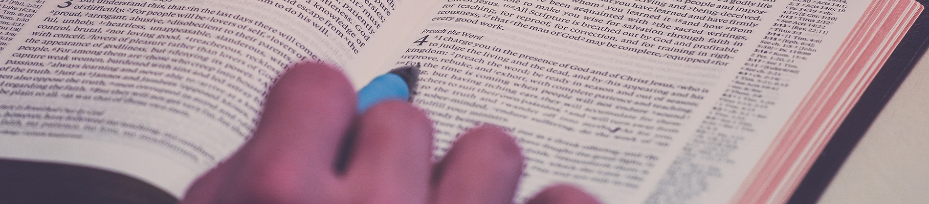 Someone reading the bible using a pen to underline words Someone reading the bible using a pen to underline words
