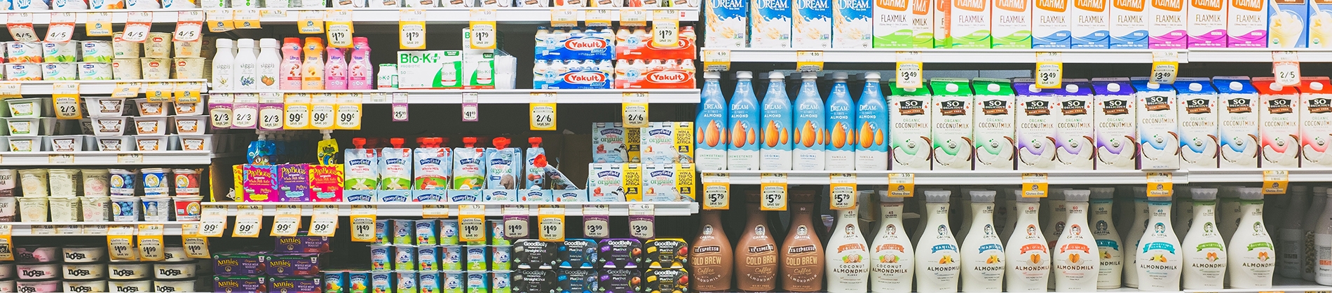 Shelves in a supermarket