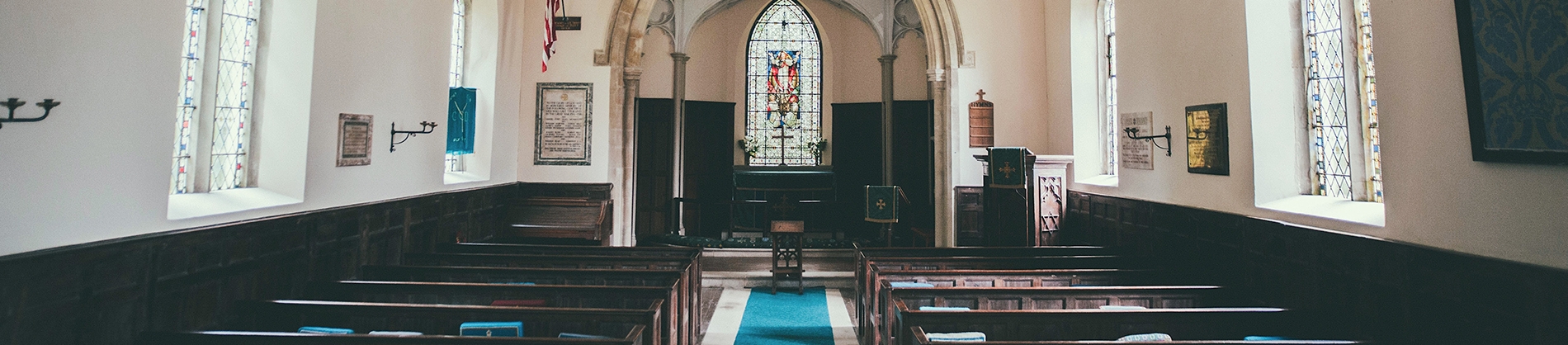 A empty church with pews