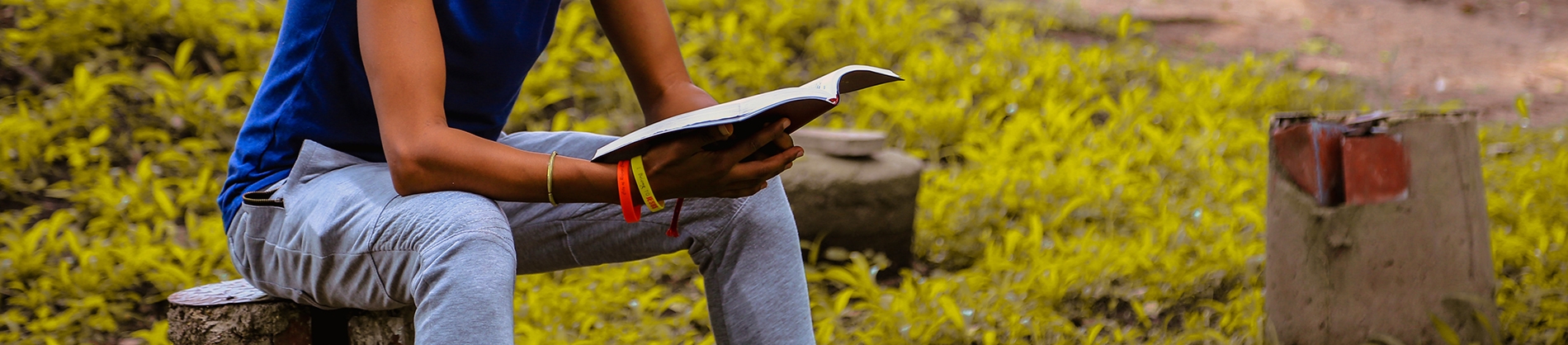 A guy sat on a log reading through his bible A guy sat on a log reading through his bible