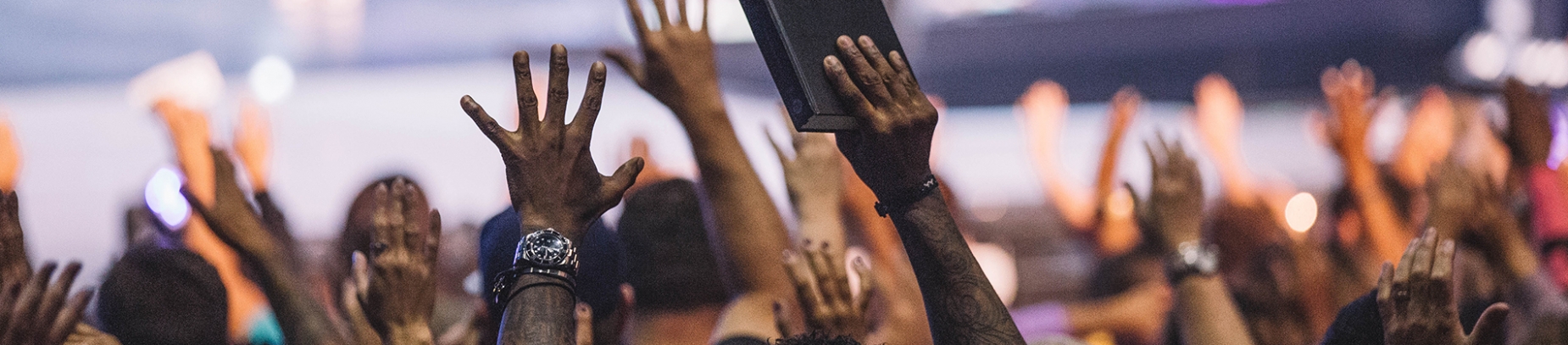 A congregation with their hands in the air A congregation with their hands in the air