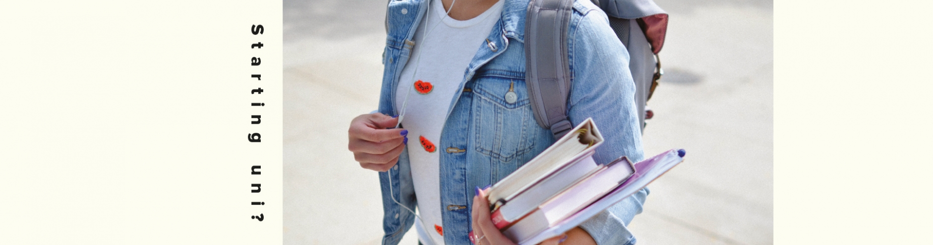 A women carrying books with a backpack on her A women carrying books with a backpack on her